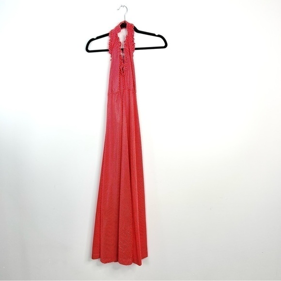 Vintage Red White Dot Ruffle Halter Maxi Dress - Picture 5 of 9